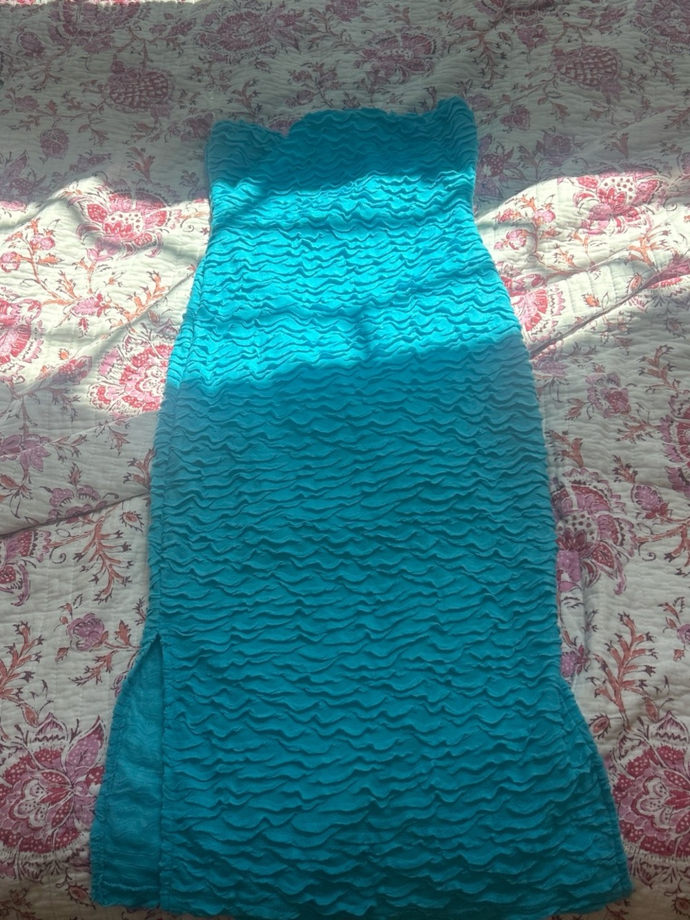 Heart Hips Strapless Teal Ruffle Bodycon Dress